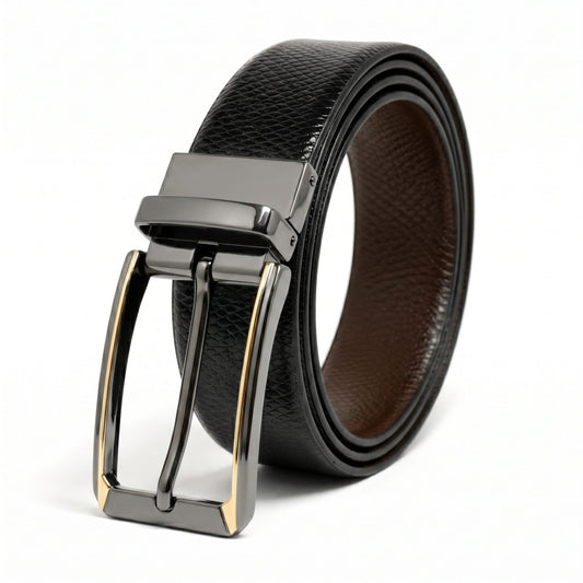 THE MEN THING Leather Belts Mens Genuine Leather Belt | 2 in 1 Reversible (Black & Brown) (1 Pc.) - REXVA