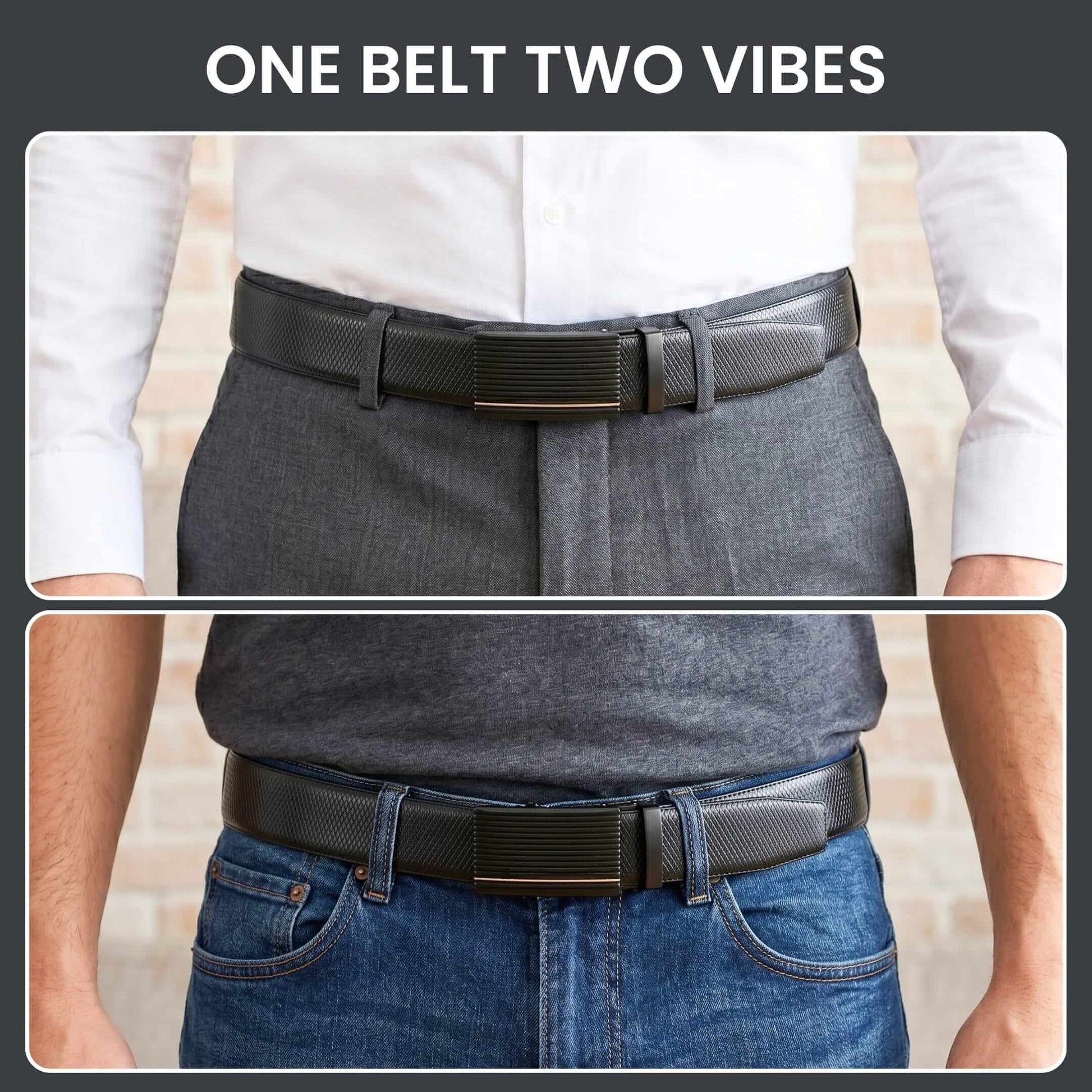 Mens 100% Genuine Leather Belt - REXVA Saffiano Texture, DRAKO Ribbed Auto-Lock Buckle (Black & Brown Reversible) — Leather Belts for Men | THE MEN THING