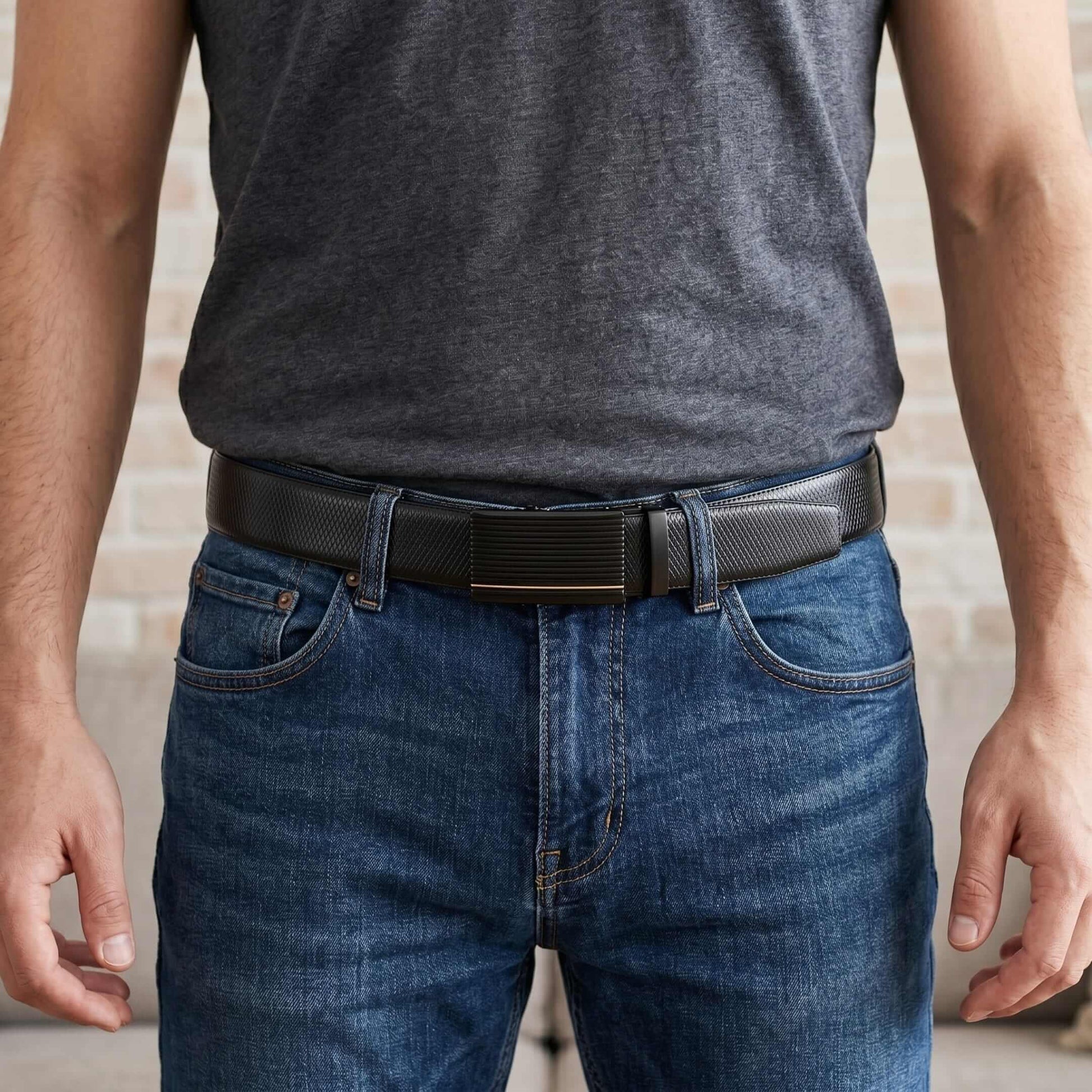 Mens 100% Genuine Leather Belt - REXVA Saffiano Texture, DRAKO Ribbed Auto-Lock Buckle (Black & Brown Reversible) — Leather Belts for Men | THE MEN THING