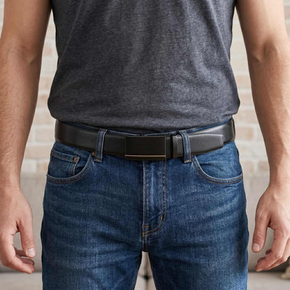 Mens 100% Genuine Leather Belt - REXVA Saffiano Texture, DRAKO Ribbed Auto-Lock Buckle (Black & Brown Reversible) — Leather Belts for Men | THE MEN THING