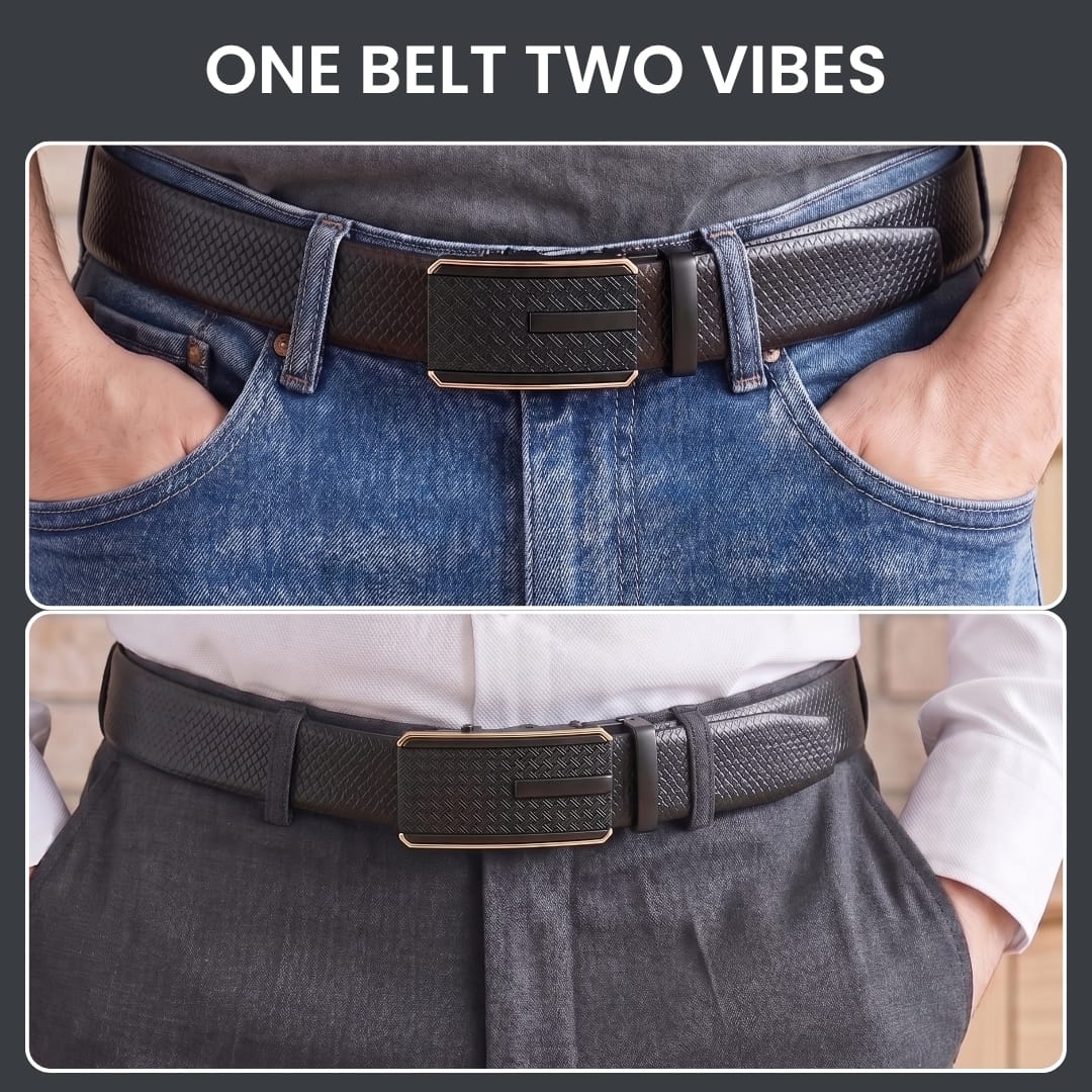 THE MEN THING Leather Belts Mens Genuine Leather Belt | 2 in 1 Reversible (Black & Brown) (1 Pc.) - REXVA