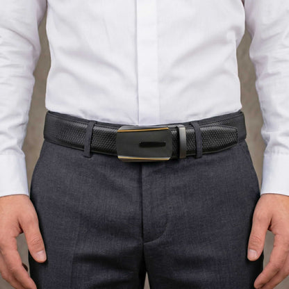 Mens 100% Genuine Leather Belt - REXVA Saffiano Texture, REGALIX Textured Auto-Lock Buckle (Black & Brown Reversible) — Leather Belts for Men | THE MEN THING