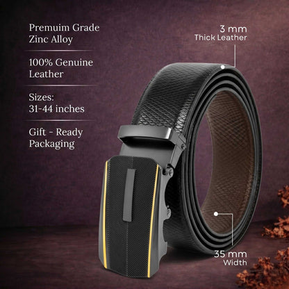 Mens 100% Genuine Leather Belt - REXVA Saffiano Texture, REGALIX Textured Auto-Lock Buckle (Black & Brown Reversible) — Leather Belts for Men | THE MEN THING