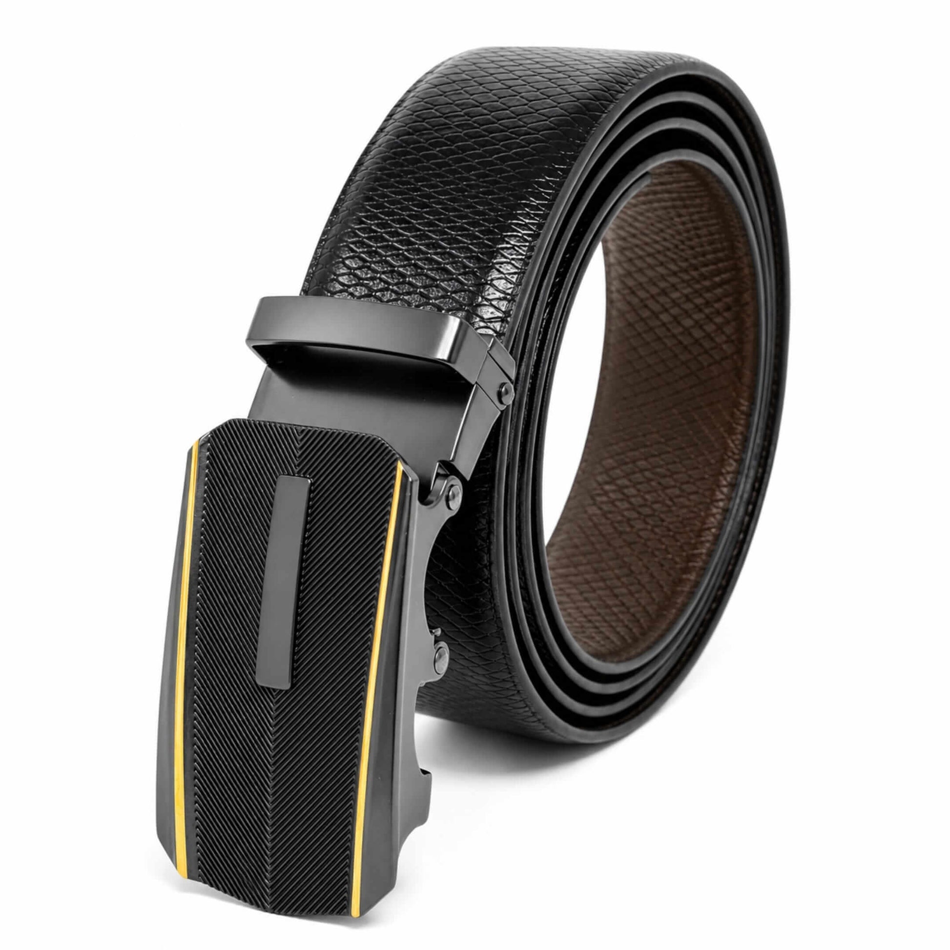 Mens 100% Genuine Leather Belt - REXVA Saffiano Texture, REGALIX Textured Auto-Lock Buckle (Black & Brown Reversible) — Leather Belts for Men | THE MEN THING