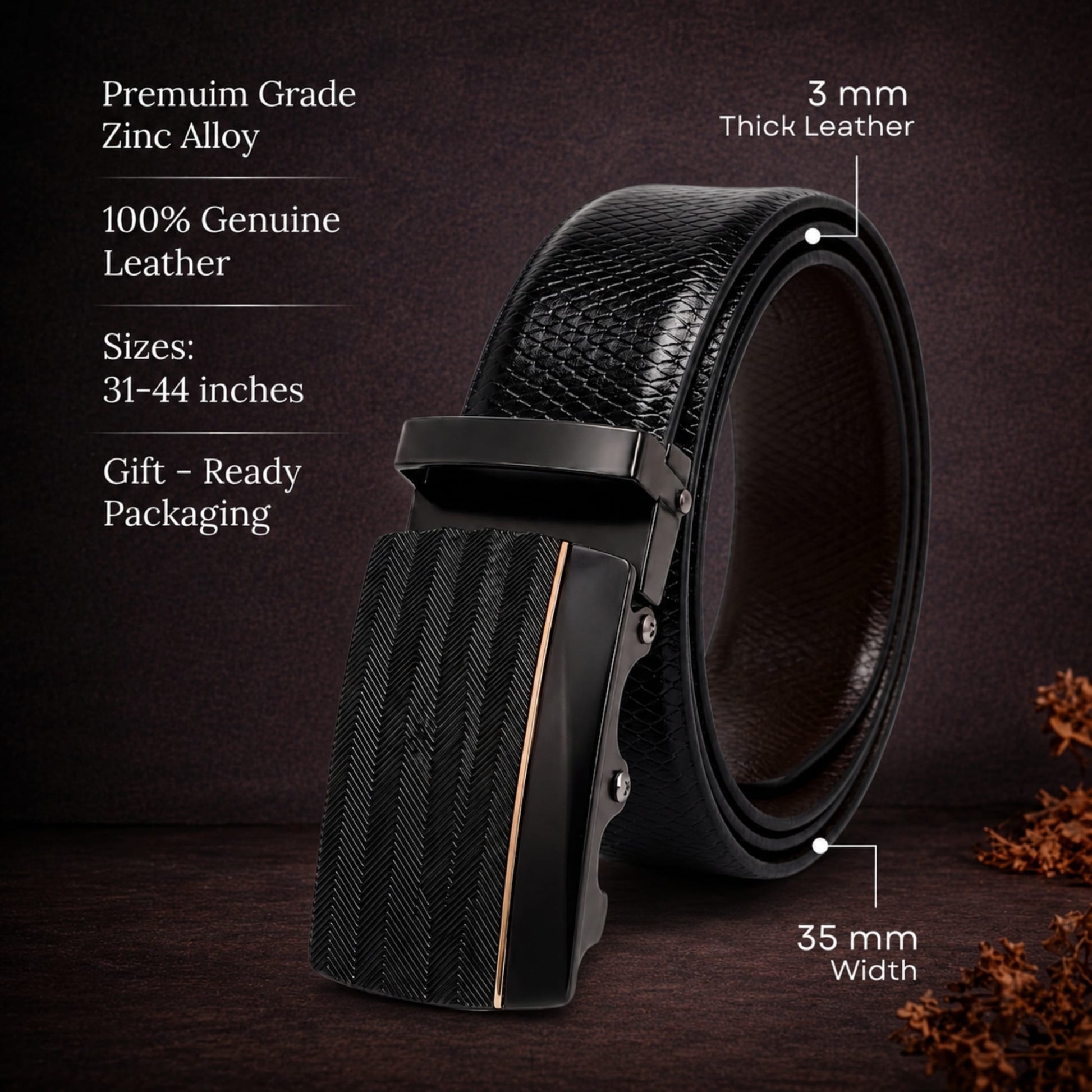 THE MEN THING Leather Belts Mens Genuine Leather Belt | 2 in 1 Reversible (Black & Brown) (1 Pc.) - REXVA