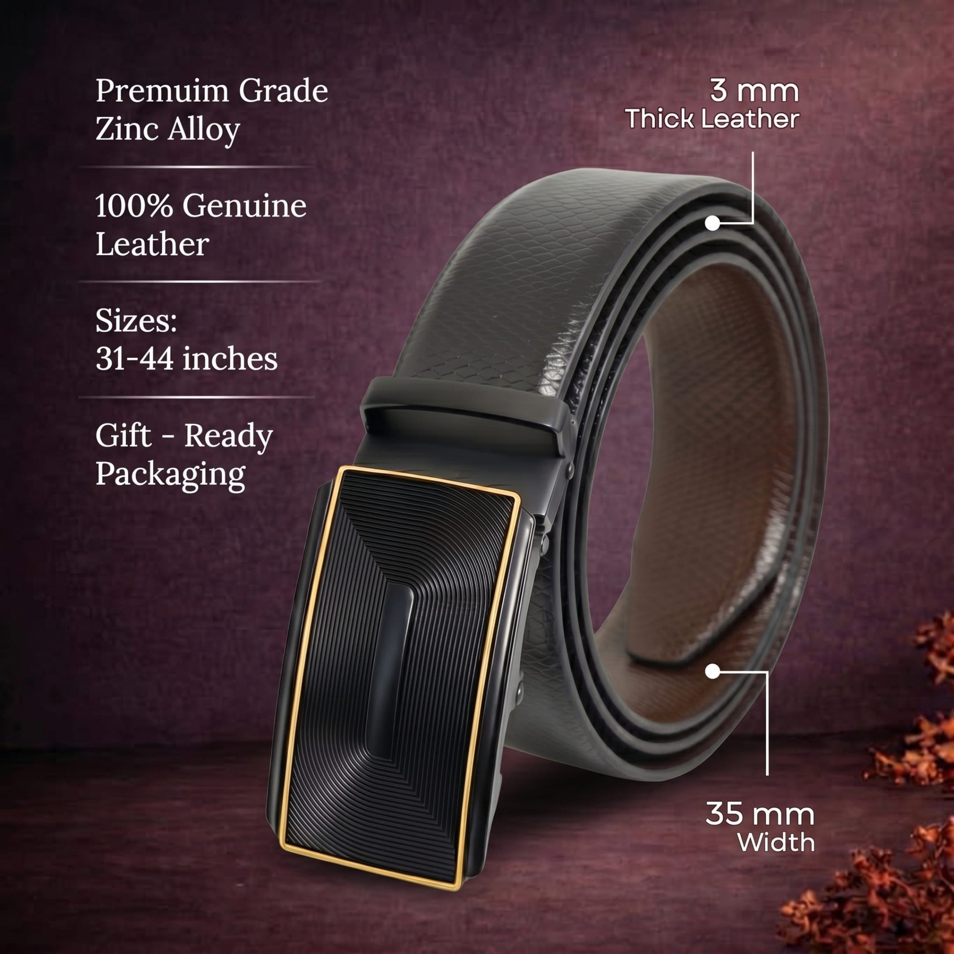 THE MEN THING Leather Belts Mens Genuine Leather Belt | 2 in 1 Reversible (Black & Brown) (1 Pc.) - REXVA