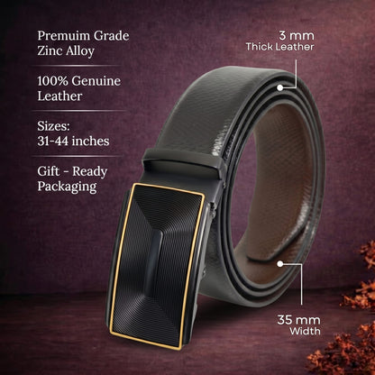 THE MEN THING Leather Belts Mens Genuine Leather Belt | 2 in 1 Reversible (Black & Brown) (1 Pc.) - REXVA