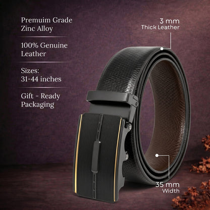 THE MEN THING Leather Belts Mens Genuine Leather Belt | 2 in 1 Reversible (Black & Brown) (1 Pc.) - REXVA