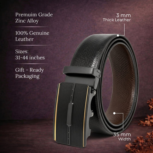 THE MEN THING Leather Belts Mens Genuine Leather Belt | 2 in 1 Reversible (Black & Brown) (1 Pc.) - REXVA