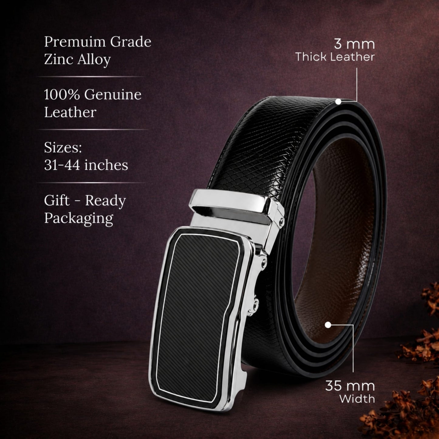 THE MEN THING Leather Belts Mens Genuine Leather Belt | 2 in 1 Reversible (Black & Brown) (1 Pc.) - REXVA