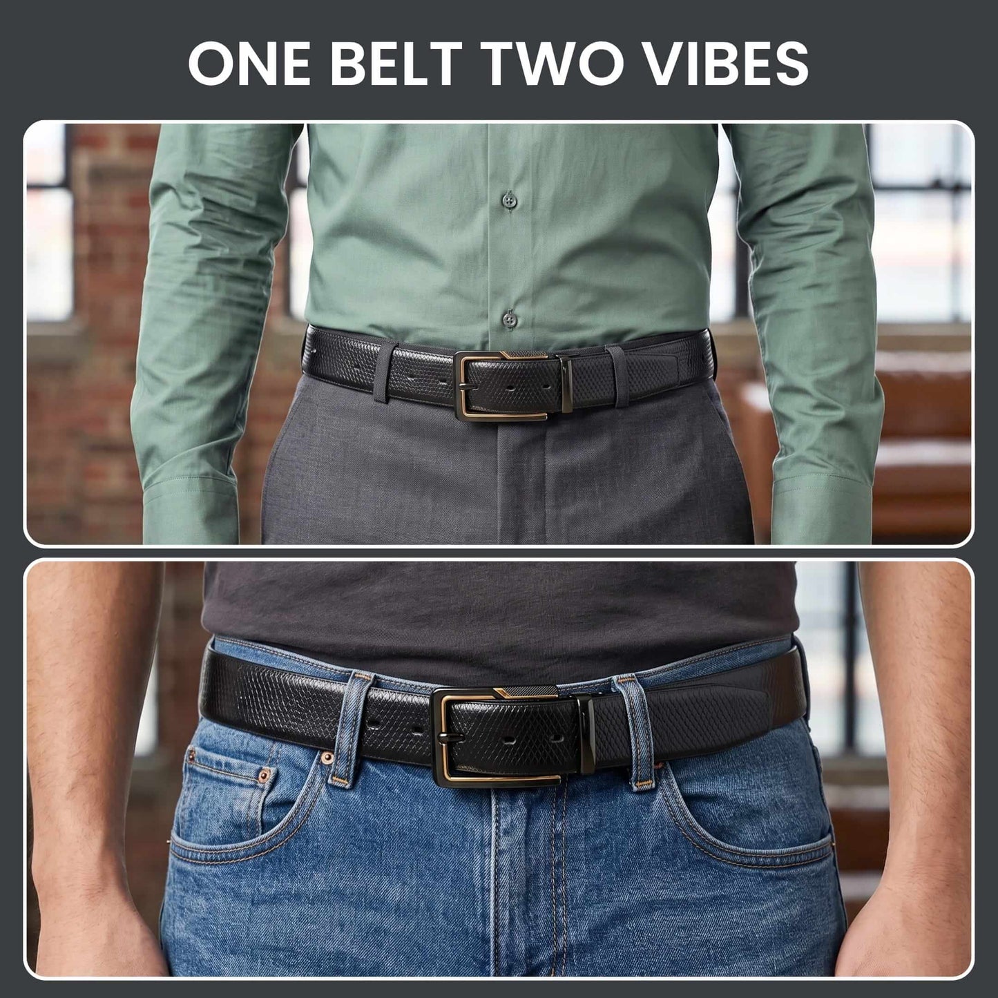 THE MEN THING Leather Belts Mens Genuine Leather Belt | 2 in 1 Reversible (Black & Brown) (1 Pc.) - REXVA -BRAVIX