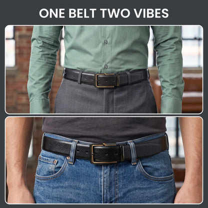 THE MEN THING Leather Belts Mens Genuine Leather Belt | 2 in 1 Reversible (Black & Brown) (1 Pc.) - REXVA -BRAVIX