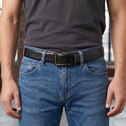 THE MEN THING Leather Belts Mens Genuine Leather Belt | 2 in 1 Reversible (Black & Brown) (1 Pc.) - REXVA -BRAVIX