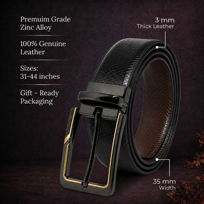 THE MEN THING Leather Belts Mens Genuine Leather Belt | 2 in 1 Reversible (Black & Brown) (1 Pc.) - REXVA -BRAVIX