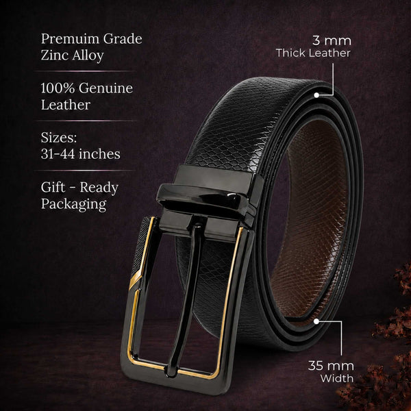 Mens Genuine Leather Belt | 2 in 1 Reversible (Black & Brown) (1 Pc.) - REXVA -BRAVIX