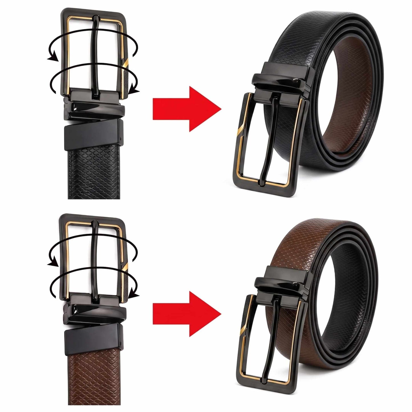 THE MEN THING Leather Belts Mens Genuine Leather Belt | 2 in 1 Reversible (Black & Brown) (1 Pc.) - REXVA -BRAVIX