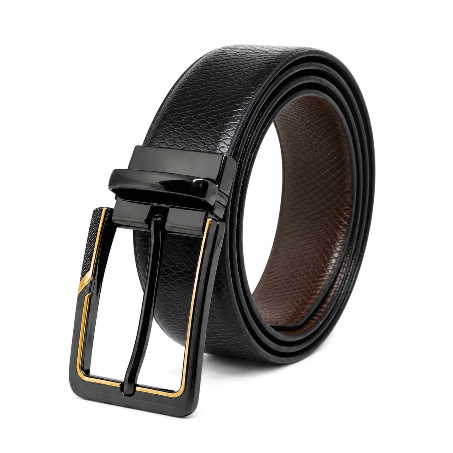 THE MEN THING Leather Belts Mens Genuine Leather Belt | 2 in 1 Reversible (Black & Brown) (1 Pc.) - REXVA -BRAVIX