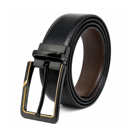 THE MEN THING Leather Belts Mens Genuine Leather Belt | 2 in 1 Reversible (Black & Brown) (1 Pc.) - REXVA -BRAVIX