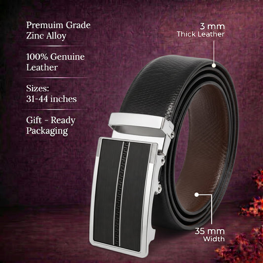 Mens Genuine Leather Belt | 2 in 1 Reversible (Black & Brown) (1 Pc.) - REXVA - KRONIQ — Leather Belts for Men | THE MEN THING