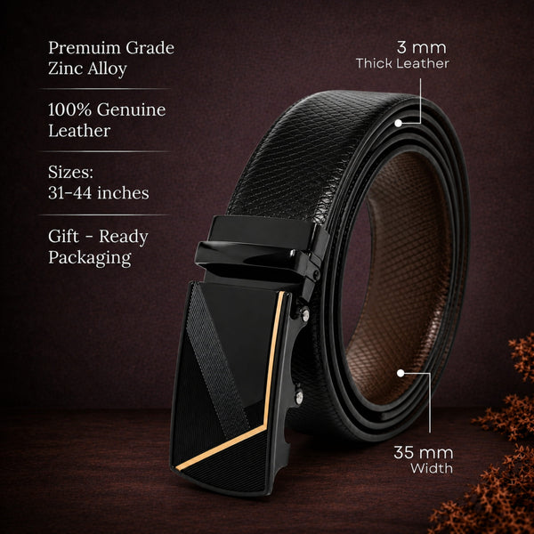 Mens Genuine Leather Belt | 2 in 1 Reversible (Black & Brown) (1 Pc.) - REXVA - NOCTIS
