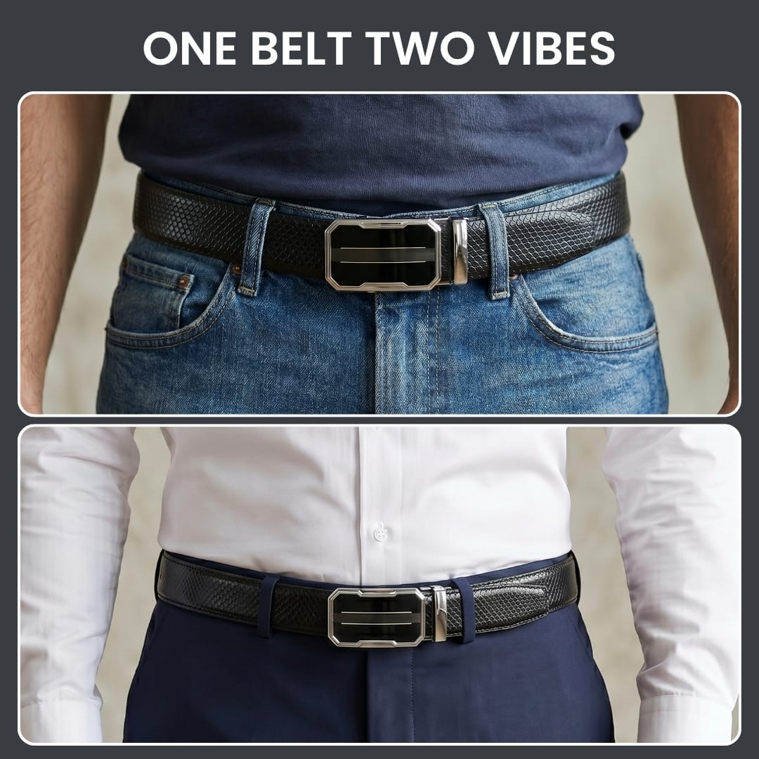 THE MEN THING Leather Belts Mens Genuine Leather Belt | 2 in 1 Reversible (Black & Brown) (1 Pc.) - REXVA-OVRIS
