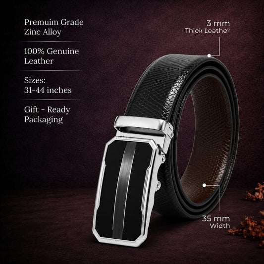 THE MEN THING Leather Belts Mens Genuine Leather Belt | 2 in 1 Reversible (Black & Brown) (1 Pc.) - REXVA-OVRIS