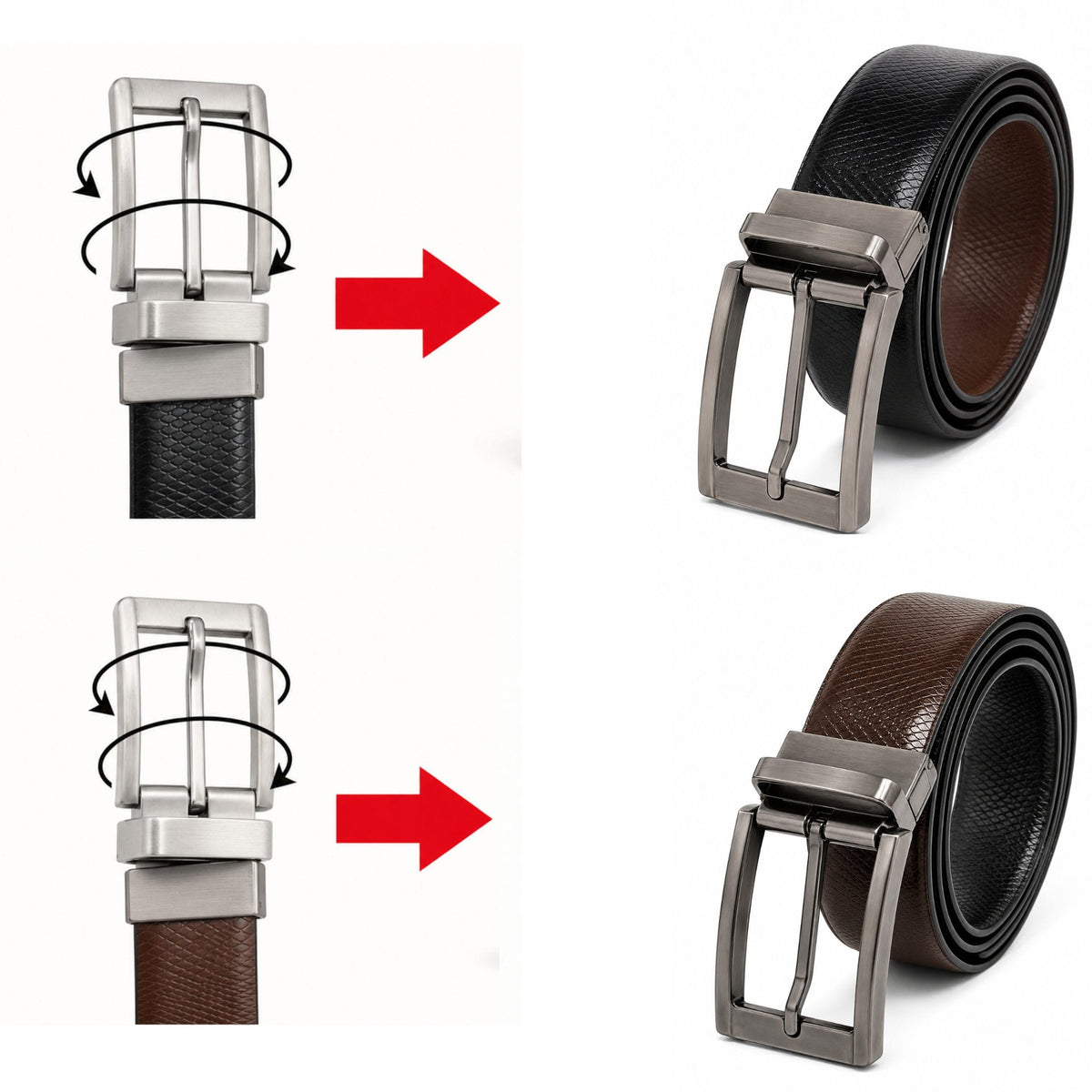 THE MEN THING Leather Belts Mens Genuine Leather Belt | 2 in 1 Reversible (Black & Brown) (1 Pc.) - REXVA -PIVOT