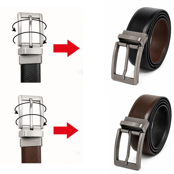 Mens Genuine Leather Belt | 2 in 1 Reversible (Black & Brown) (1 Pc.) - REXVA -PIVOT