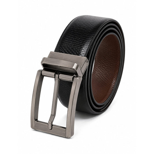 THE MEN THING Leather Belts Mens Genuine Leather Belt | 2 in 1 Reversible (Black & Brown) (1 Pc.) - REXVA -PIVOT
