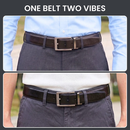 THE MEN THING Leather Belts Mens Genuine Leather Belt | 2 in 1 Reversible (Black & Brown) (1 Pc.) - REXVA -PIVOT