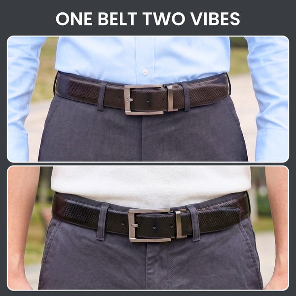 Mens Genuine Leather Belt | 2 in 1 Reversible (Black & Brown) (1 Pc.) - REXVA -PIVOT