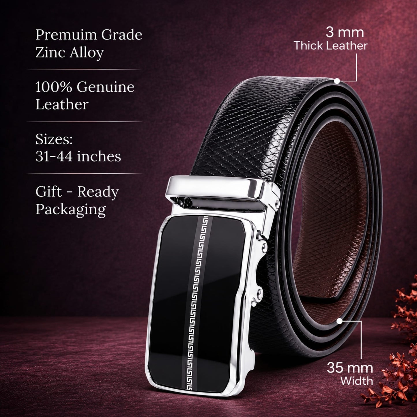 THE MEN THING Leather Belts Mens Genuine Leather Belt | 2 in 1 Reversible (Black & Brown) (1 Pc.) - REXVA-ROYVIC