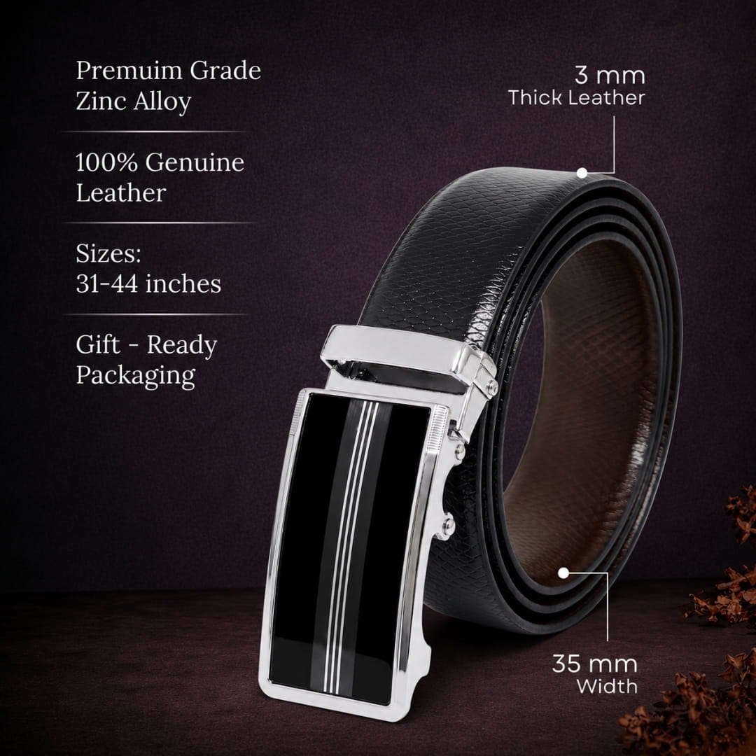 THE MEN THING Leather Belts Mens Genuine Leather Belt | 2 in 1 Reversible (Black & Brown) (1 Pc.) - REXVA - TREVION