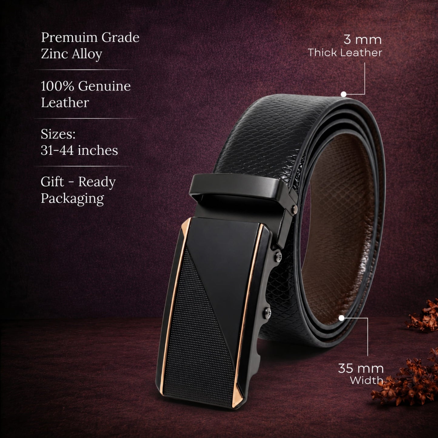 THE MEN THING Leather Belts Mens Genuine Leather Belt | 2 in 1 Reversible (Black & Brown) (1 Pc.) - REXVA -TRION
