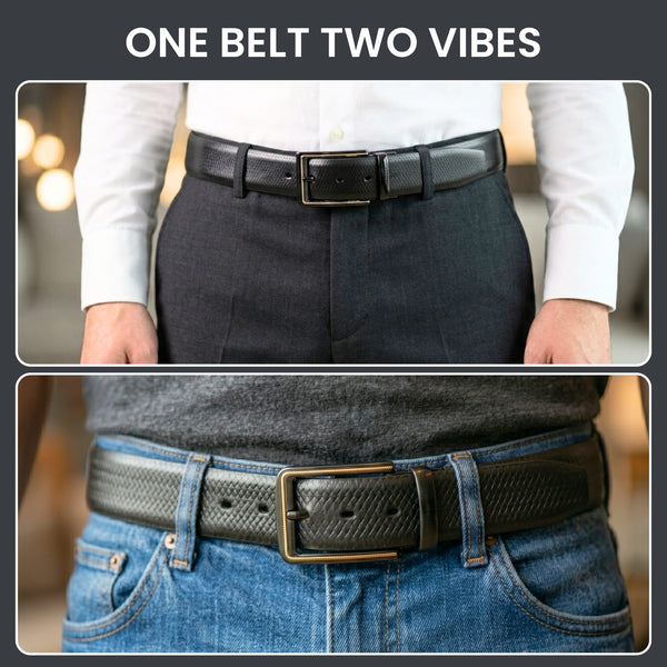 Mens Genuine Leather Belt | 2 in 1 Reversible (Black & Brown) (1 Pc.) - REXVA