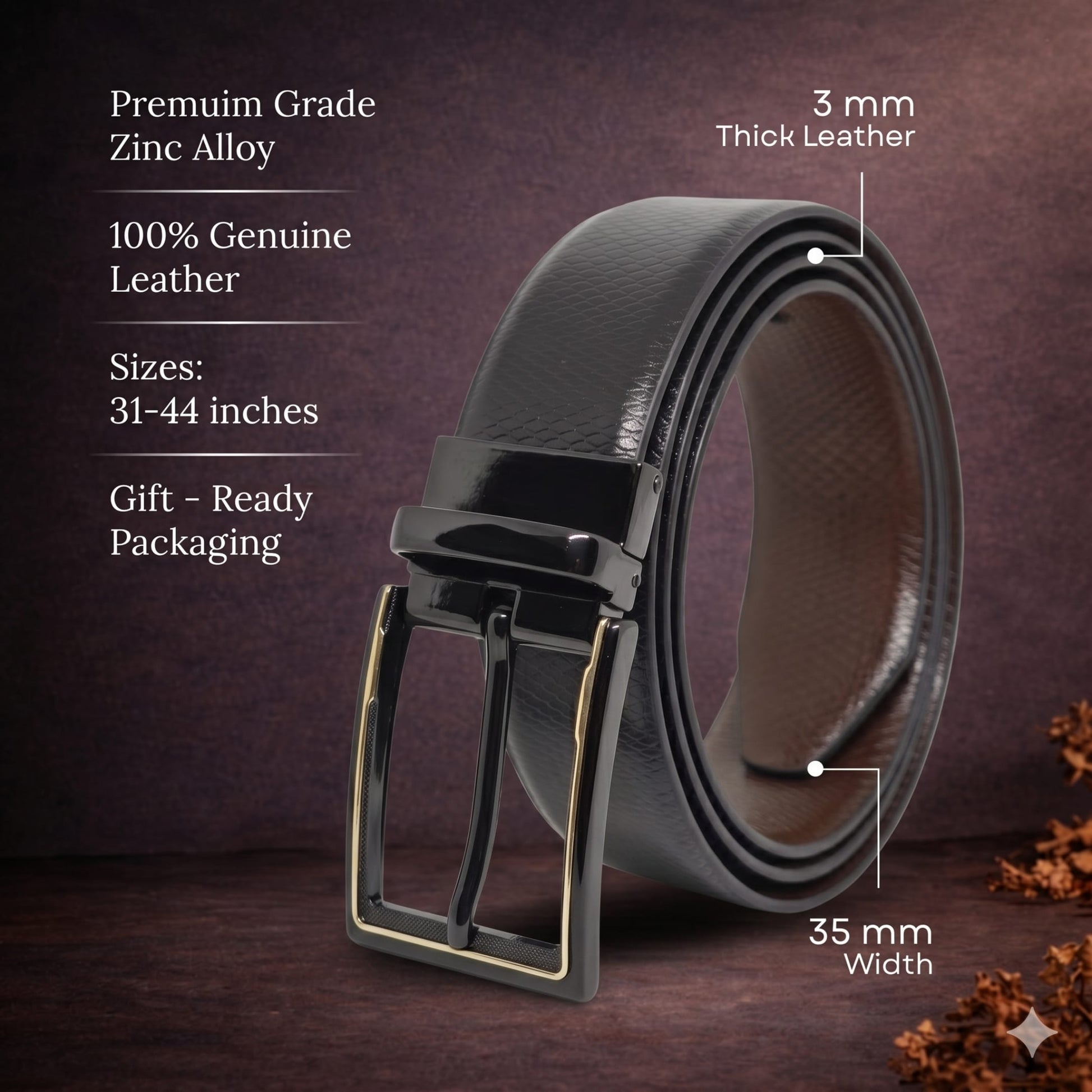 THE MEN THING Leather Belts Mens Genuine Leather Belt | 2 in 1 Reversible (Black & Brown) (1 Pc.) - SERPENTO