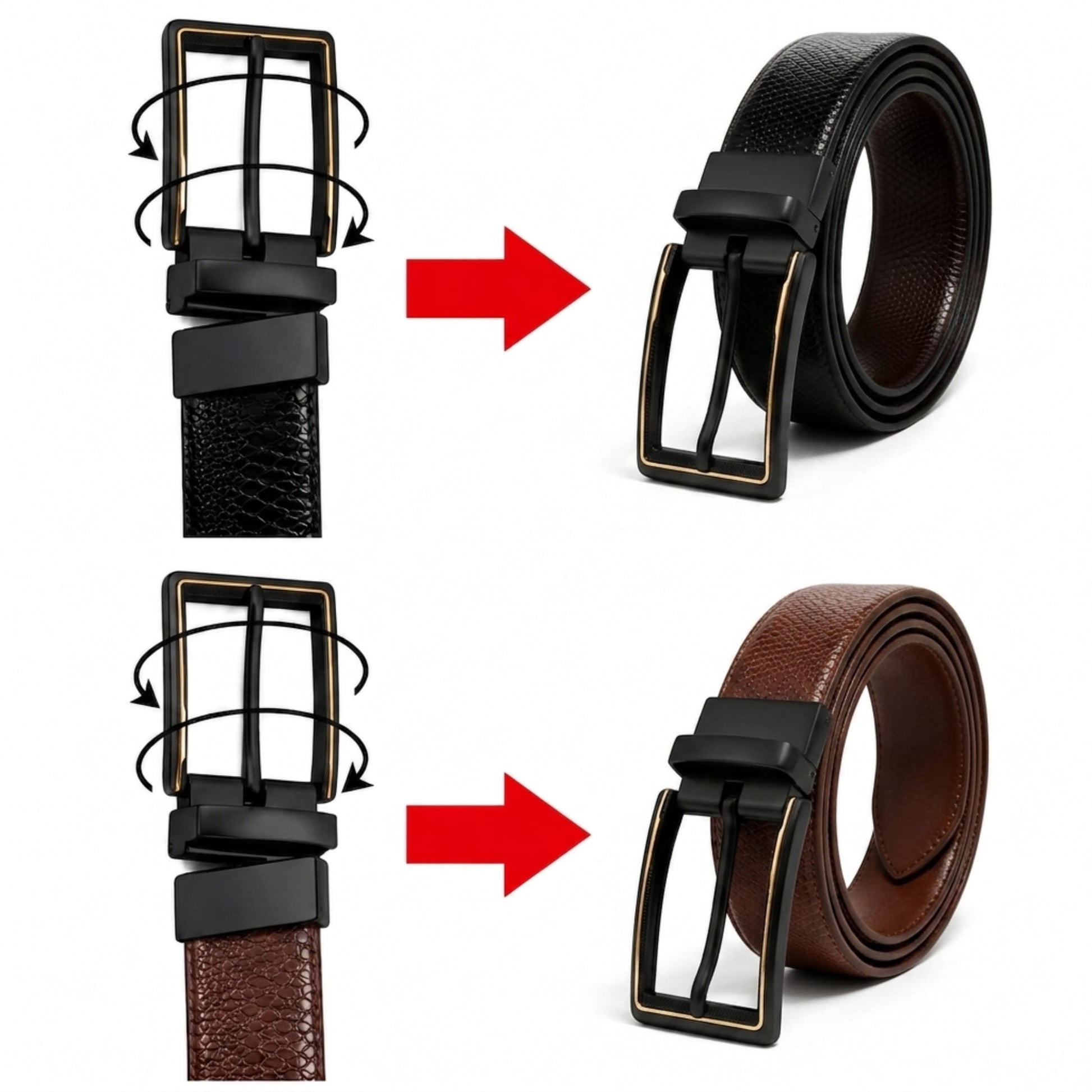 THE MEN THING Leather Belts Mens Genuine Leather Belt | 2 in 1 Reversible (Black & Brown) (1 Pc.) - SERPENTO
