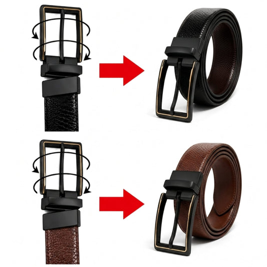 THE MEN THING Leather Belts Mens Genuine Leather Belt | 2 in 1 Reversible (Black & Brown) (1 Pc.) - SERPENTO