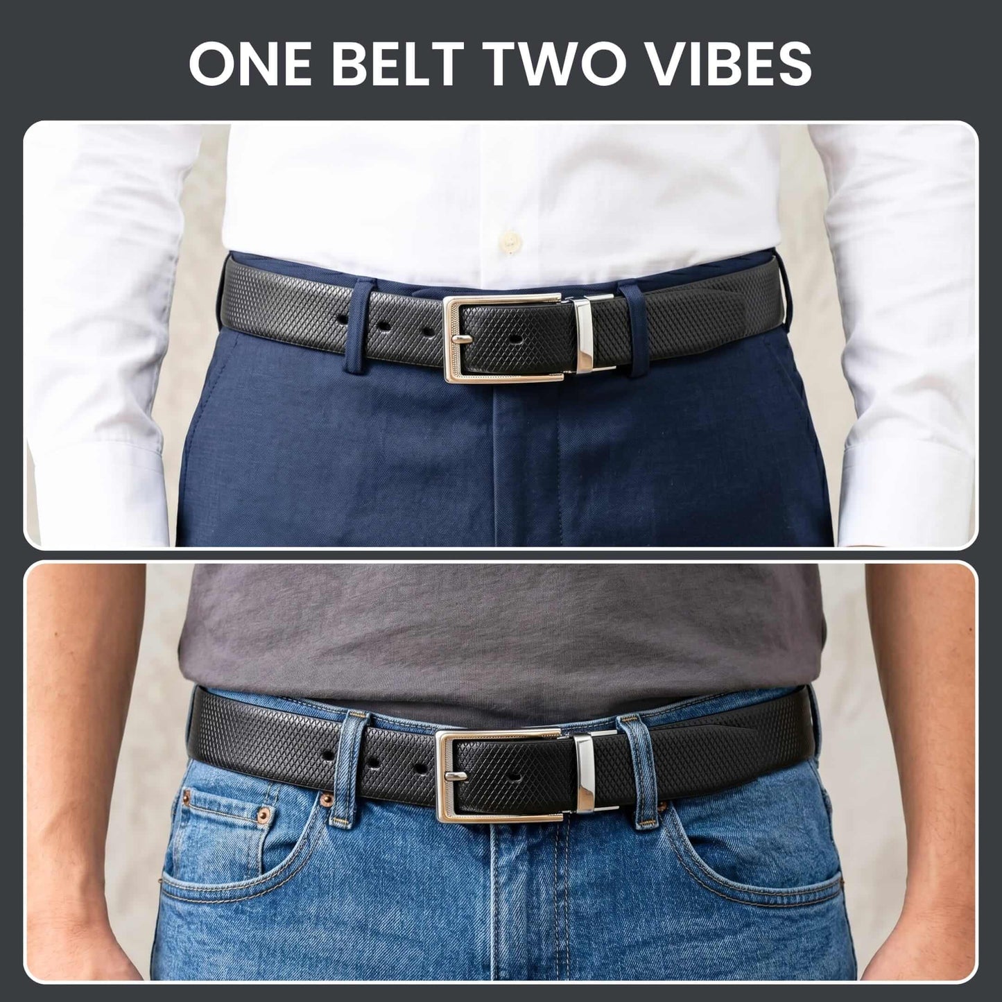 Mens 100% Genuine Leather Belt - SIGNORA Micro-Grain, AXIOM Polished Pin Buckle (Black & Brown Reversible) — Leather Belts for Men | THE MEN THING