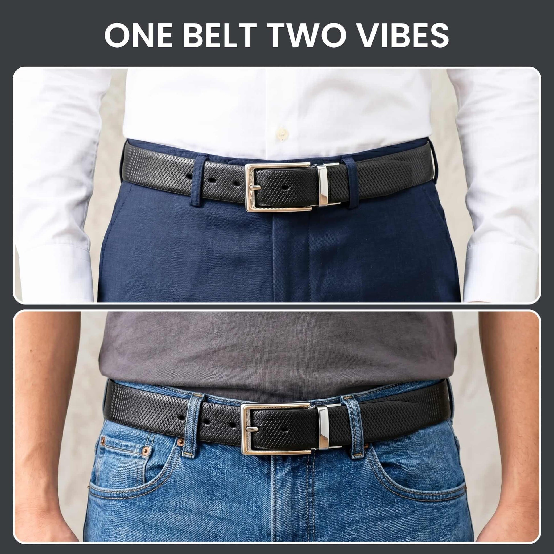 Mens 100% Genuine Leather Belt - SIGNORA Micro-Grain, AXIOM Polished Pin Buckle (Black & Brown Reversible) — Leather Belts for Men | THE MEN THING