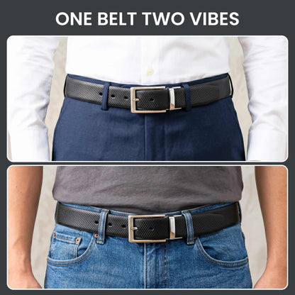 Mens 100% Genuine Leather Belt - SIGNORA Micro-Grain, AXIOM Polished Pin Buckle (Black & Brown Reversible) — Leather Belts for Men | THE MEN THING