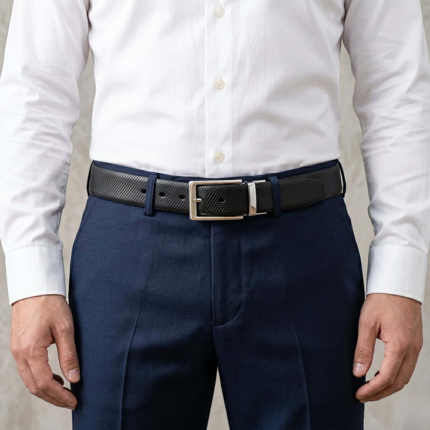 Mens 100% Genuine Leather Belt - SIGNORA Micro-Grain, AXIOM Polished Pin Buckle (Black & Brown Reversible) — Leather Belts for Men | THE MEN THING