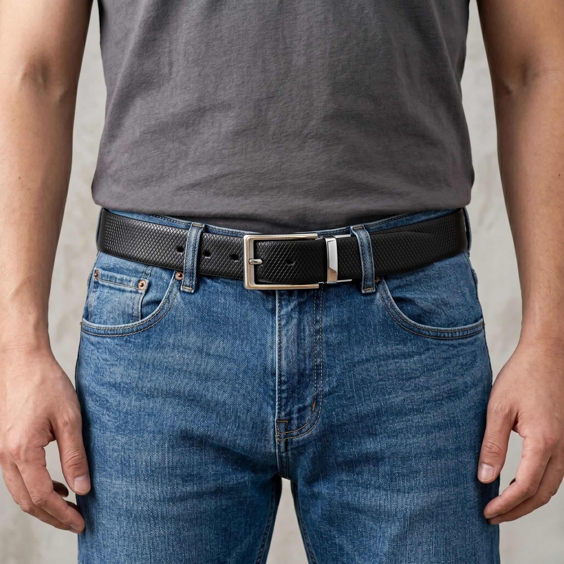 Mens 100% Genuine Leather Belt - SIGNORA Micro-Grain, AXIOM Polished Pin Buckle (Black & Brown Reversible) — Leather Belts for Men | THE MEN THING