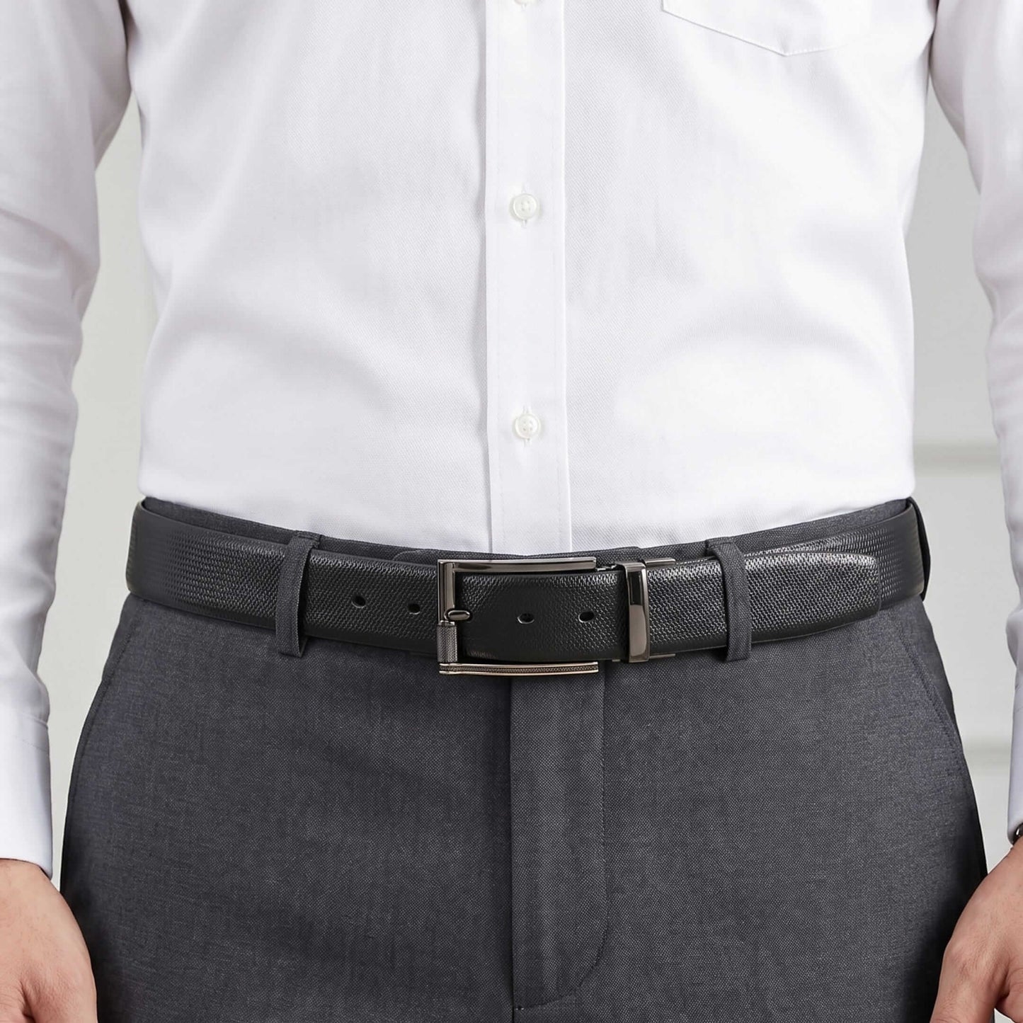 Mens 100% Genuine Leather Belt - SIGNORA Micro-Grain, TORIX Brushed Bronze Pin Buckle (Black & Brown Reversible) — Leather Belts for Men | THE MEN THING