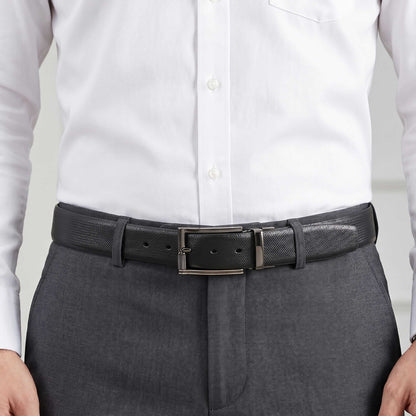 Mens 100% Genuine Leather Belt - SIGNORA Micro-Grain, TORIX Brushed Bronze Pin Buckle (Black & Brown Reversible) — Leather Belts for Men | THE MEN THING