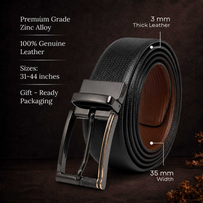 Mens 100% Genuine Leather Belt - SIGNORA Micro-Grain, TORIX Brushed Bronze Pin Buckle (Black & Brown Reversible) — Leather Belts for Men | THE MEN THING