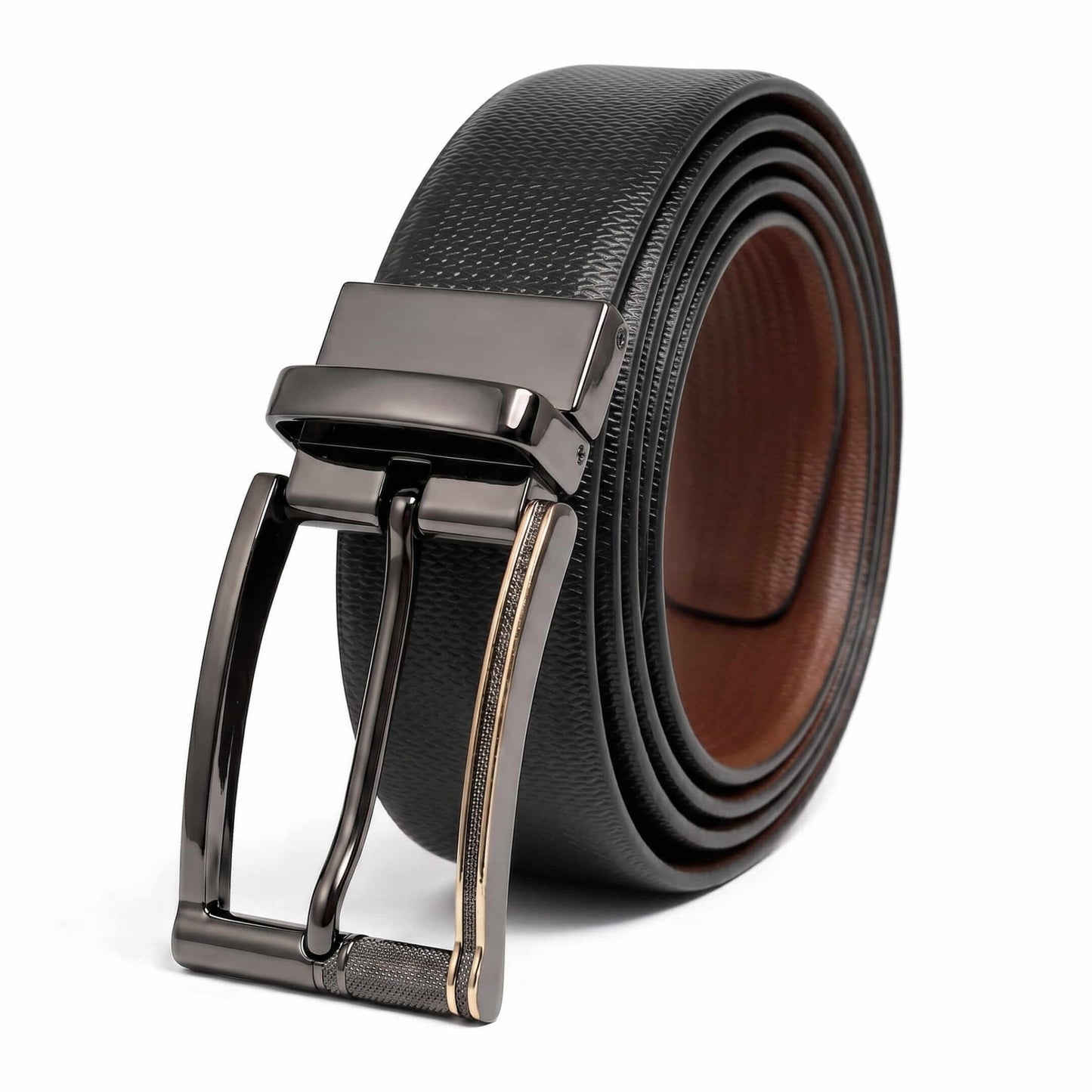 Mens 100% Genuine Leather Belt - SIGNORA Micro-Grain, TORIX Brushed Bronze Pin Buckle (Black & Brown Reversible) — Leather Belts for Men | THE MEN THING