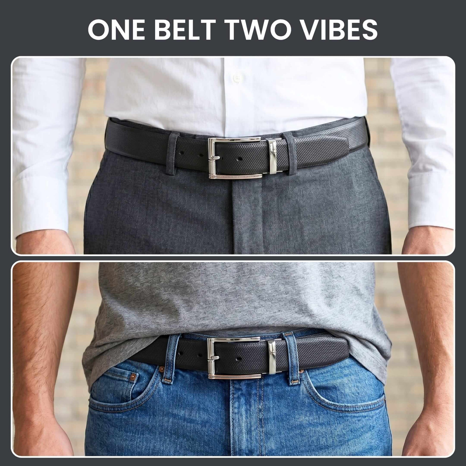 Mens 100% Genuine Leather Belt - SIGNORA Micro-Grain, DYNARO Mirror Chrome Pin Buckle (Black & Brown Reversible) — Leather Belts for Men | THE MEN THING