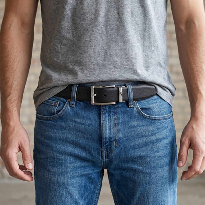 Mens 100% Genuine Leather Belt - SIGNORA Micro-Grain, DYNARO Mirror Chrome Pin Buckle (Black & Brown Reversible) — Leather Belts for Men | THE MEN THING