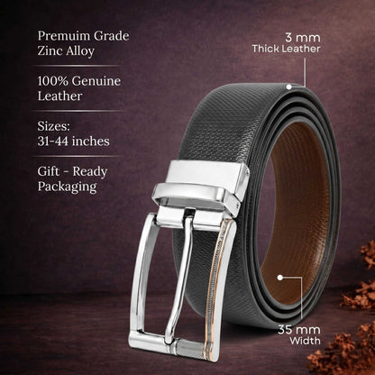 Mens 100% Genuine Leather Belt - SIGNORA Micro-Grain, DYNARO Mirror Chrome Pin Buckle (Black & Brown Reversible) — Leather Belts for Men | THE MEN THING